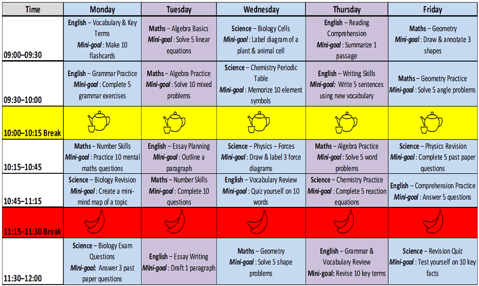 Micro-goal timetable